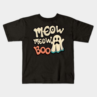 Meow Meow Boo Kawaii Cat Halloween Kids T-Shirt